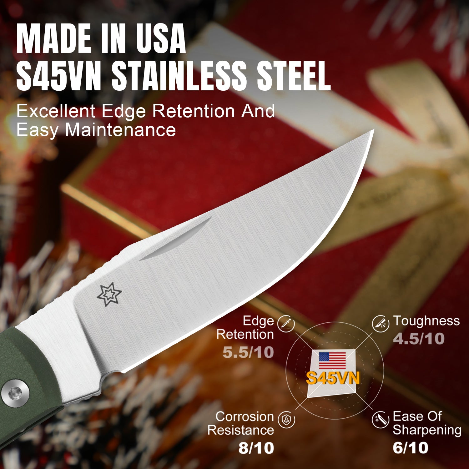 Christmas | Trestle | S45VN | Aluminum & Mkuruti Wood | KizerB™ 3761MC1 | Limited