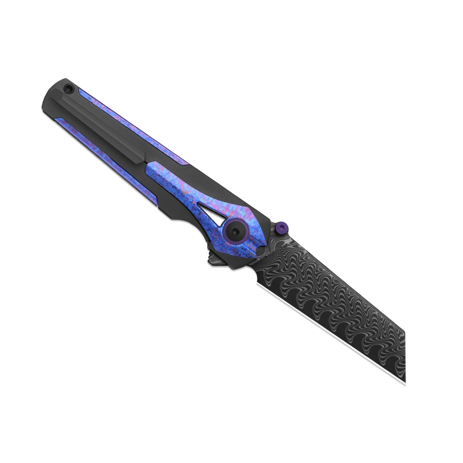 Staff | Frame Lock | Damascus | Titanium & Crystallized Titanium | Acid-Washed Finish | KizerB™ 3795A1