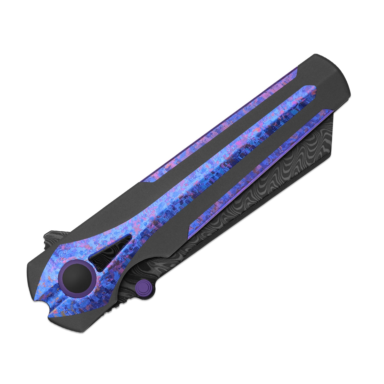 Staff | Frame Lock | Damascus | Titanium & Crystallized Titanium | Acid-Washed Finish | KizerB™ 3795A1