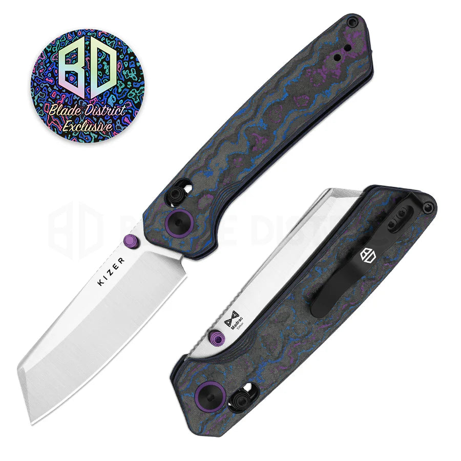 Kizer Madrac Knife Damtanium Camo Carbon Elmax Satin BLADE DISTRICT EXCLUSIVE
