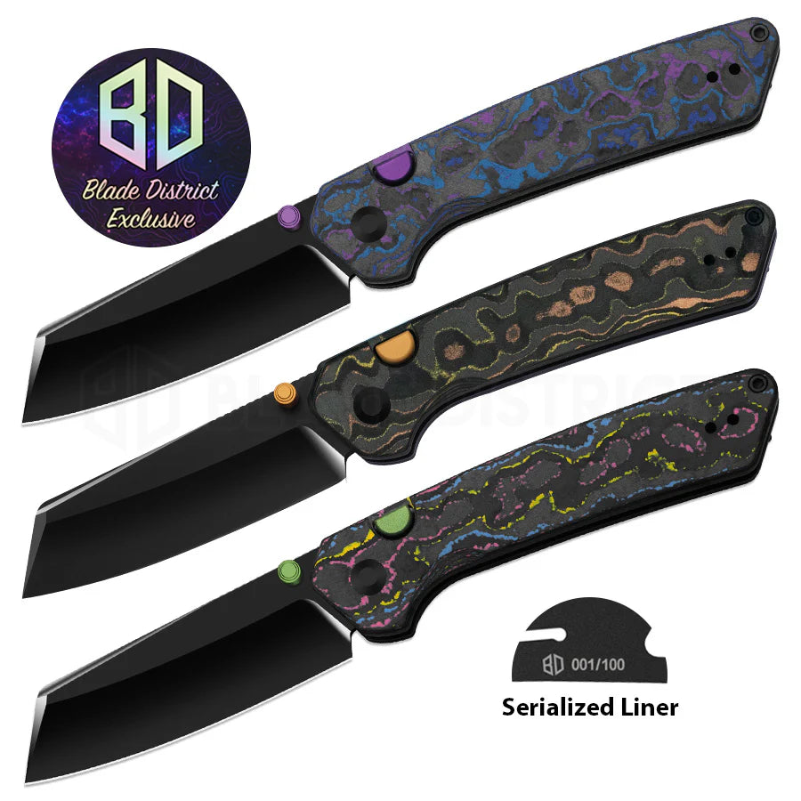 Kizer Madrac Button Liner Lock Damtanium Camo Carbon Mirror DLC S45VN BLADE DISTRICT EXCLUSIVE