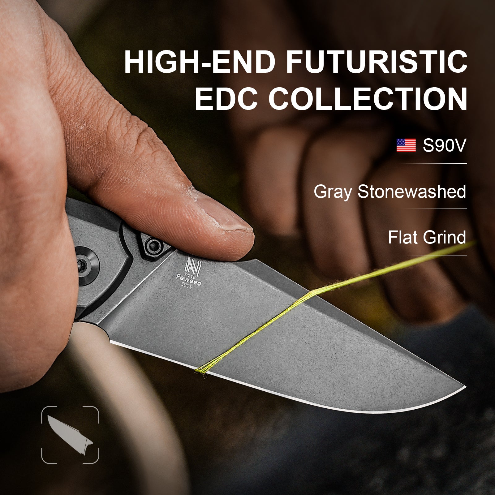 Feweed | S90V | Titanium+ Fat Carbon(Toxic Storm)| KizerB™ 3694A2