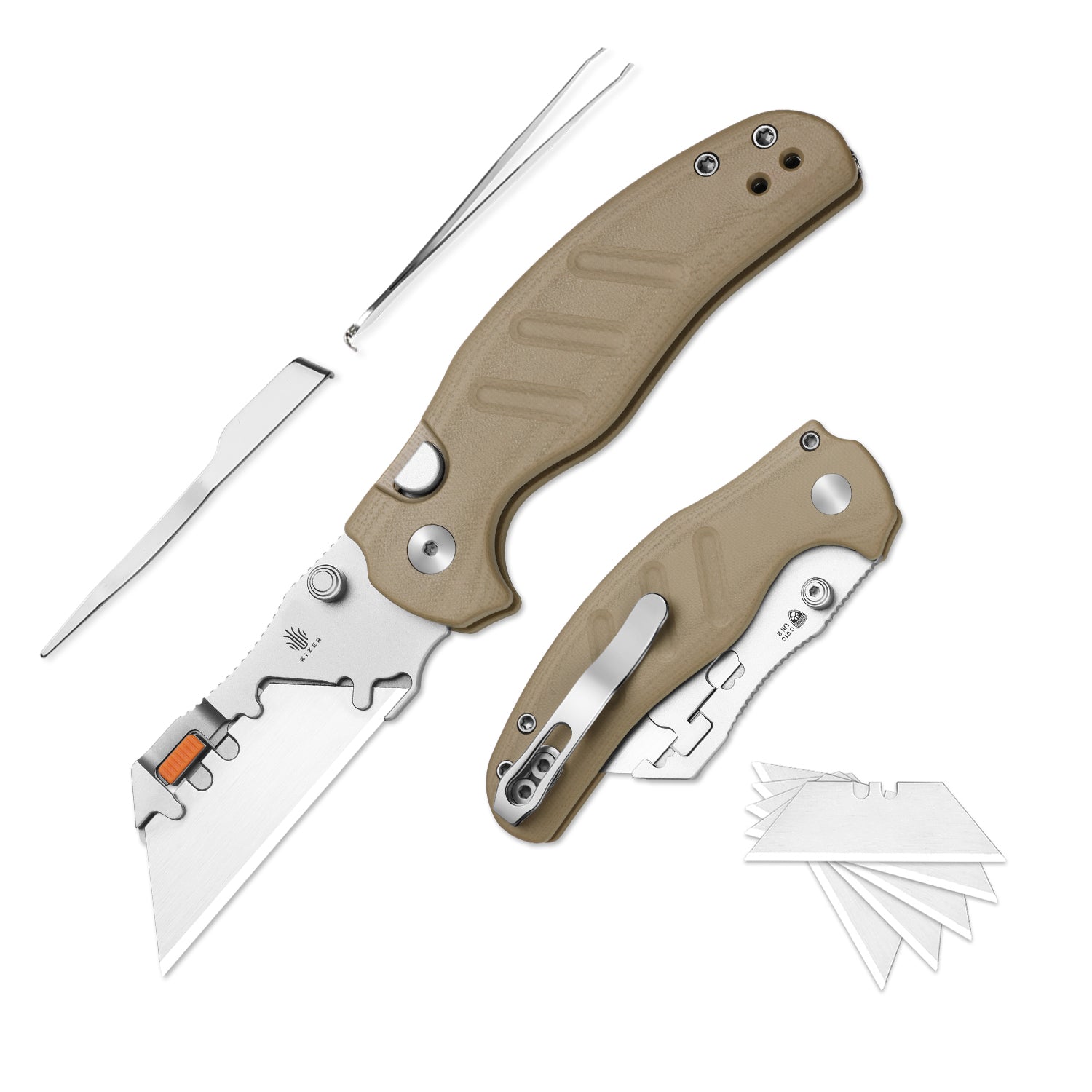 Sheepdog® Utility Knives | Kizer Button Liner Lock™ | C01C Uti 2 | 5Cr15MoV | KizerV™ 3488.29JNA2