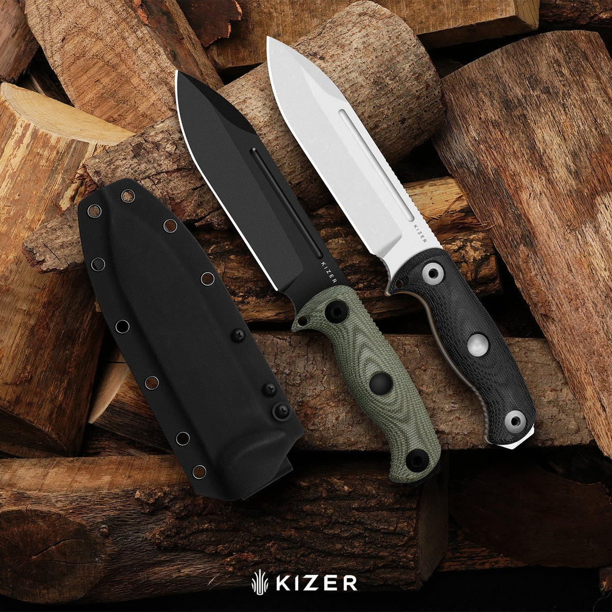 Drop Bear Fix 7 HexShox™ | AEB-L + Black PVD Stonewashed | Micarta & Orange TPV | Drop Point | KizerV™ 1103HSD2