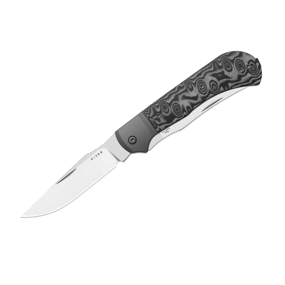 Trestle TP AirTi | BD1N Dual-Blade Clip Point & Spey Point | KStop™ 105° Half-Stop Trapper | Aluminum & vortex pattern micarta | KizerB™ 3761TPA2