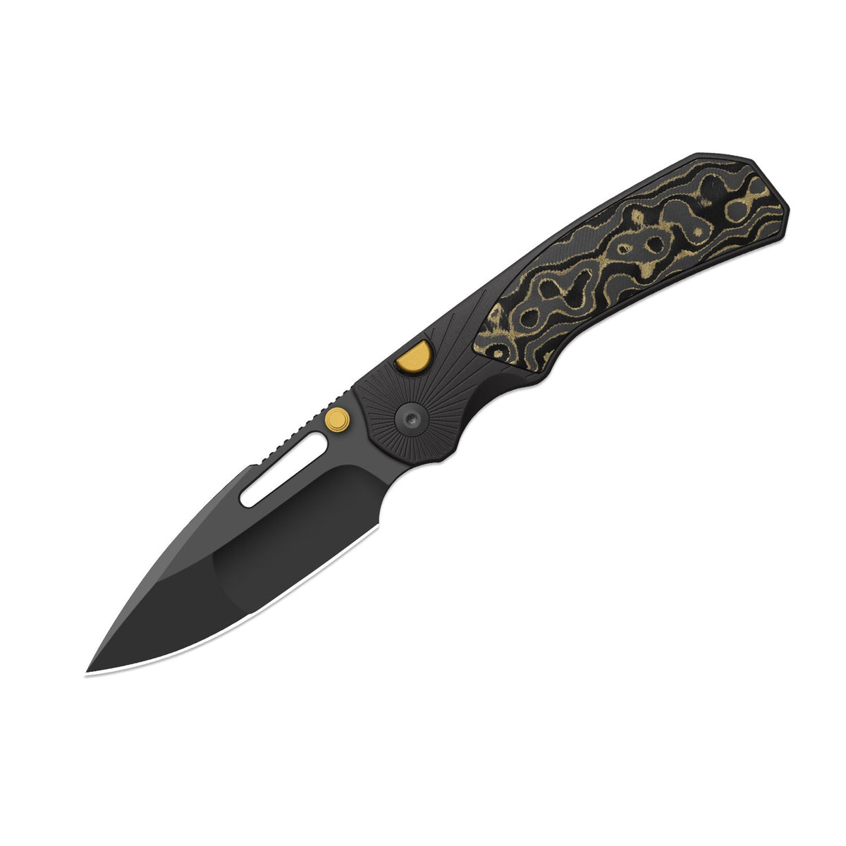 Durandal | Kizer Button Liner Lock™ | Aluminum &  Fatcarbon® Camo Gold  | S35VN + Gunmetal Gray PVD Coating | KizerB™ 3765BD2