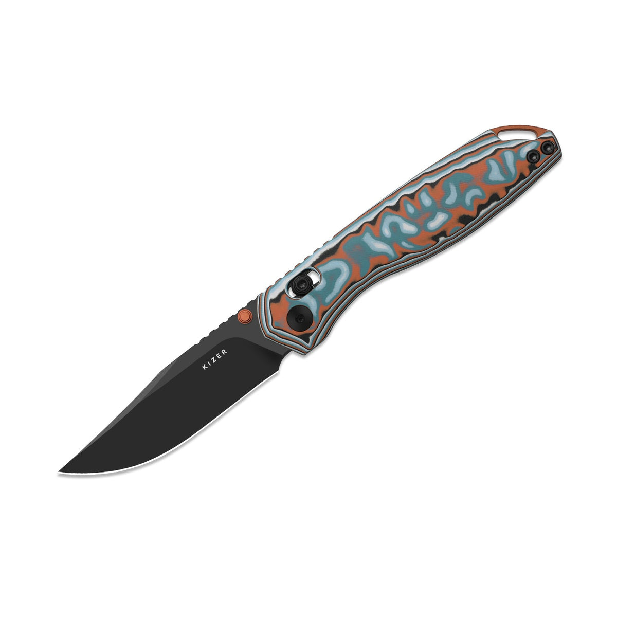 Findo | Clip Point | Kizer Clutch Lock™ | AEB-L + Black PVD Coating | vortex pattern micarta | KizerV™ 3743CC1