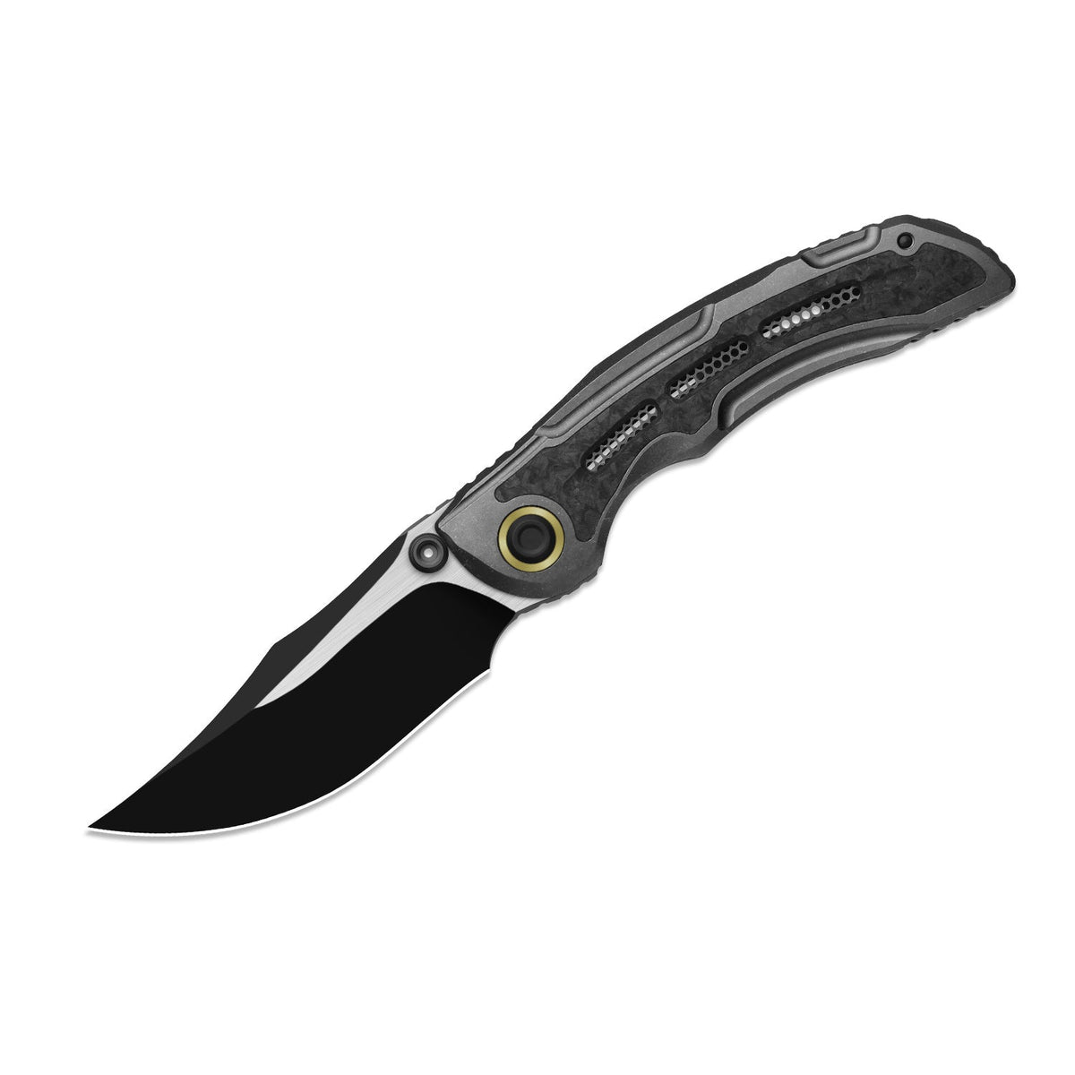 SILVER WING-LITE | S45VN+Black PVD Coating & Flat Brushed+Flat Grind | Titanium & Carbon Fiber | KizerB™ ZX-FK09A1