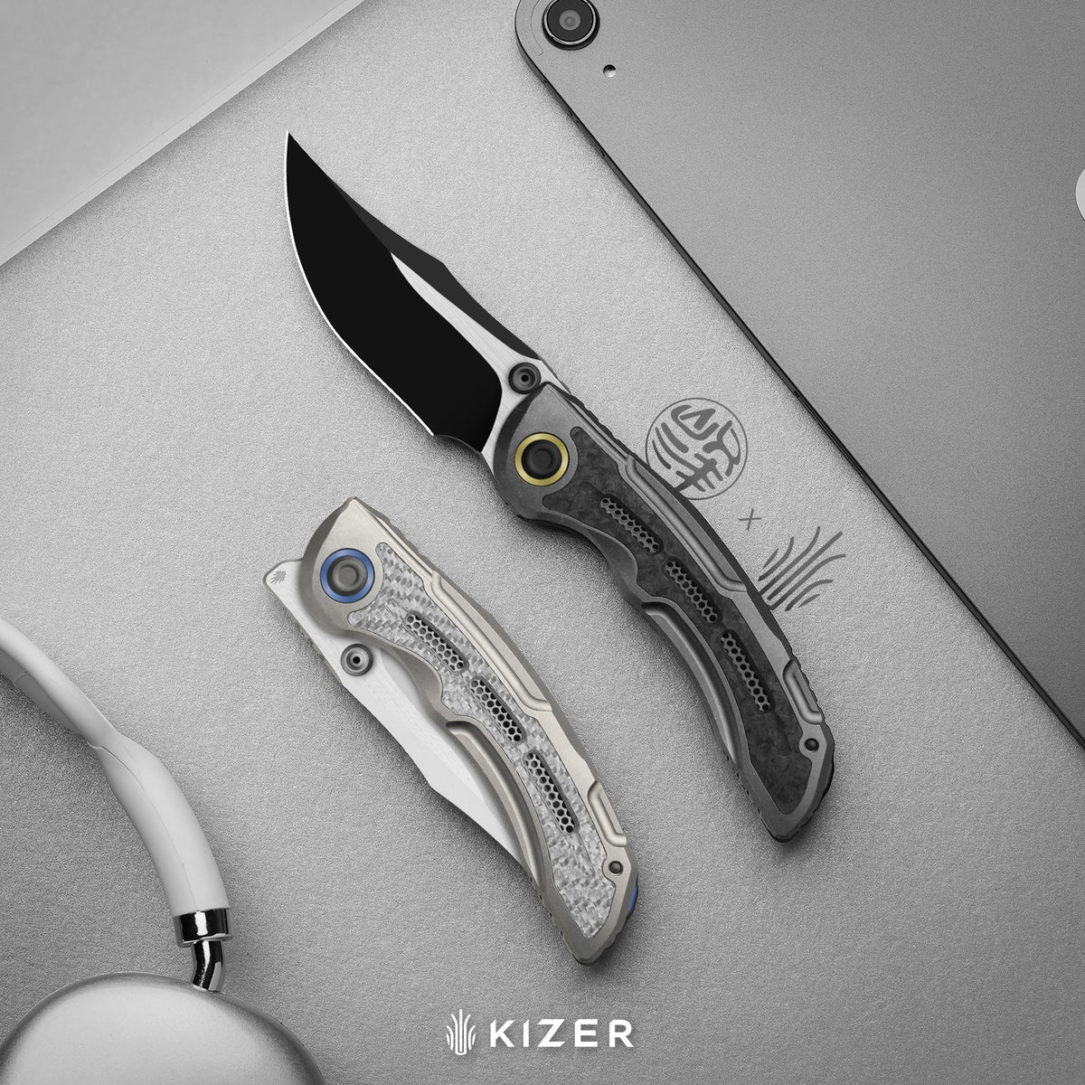 SILVER WING-LITE | S45VN+Stonewashed+Flat Grind | Titanium & Carbon Fiber | KizerB™ ZX-FK09A2