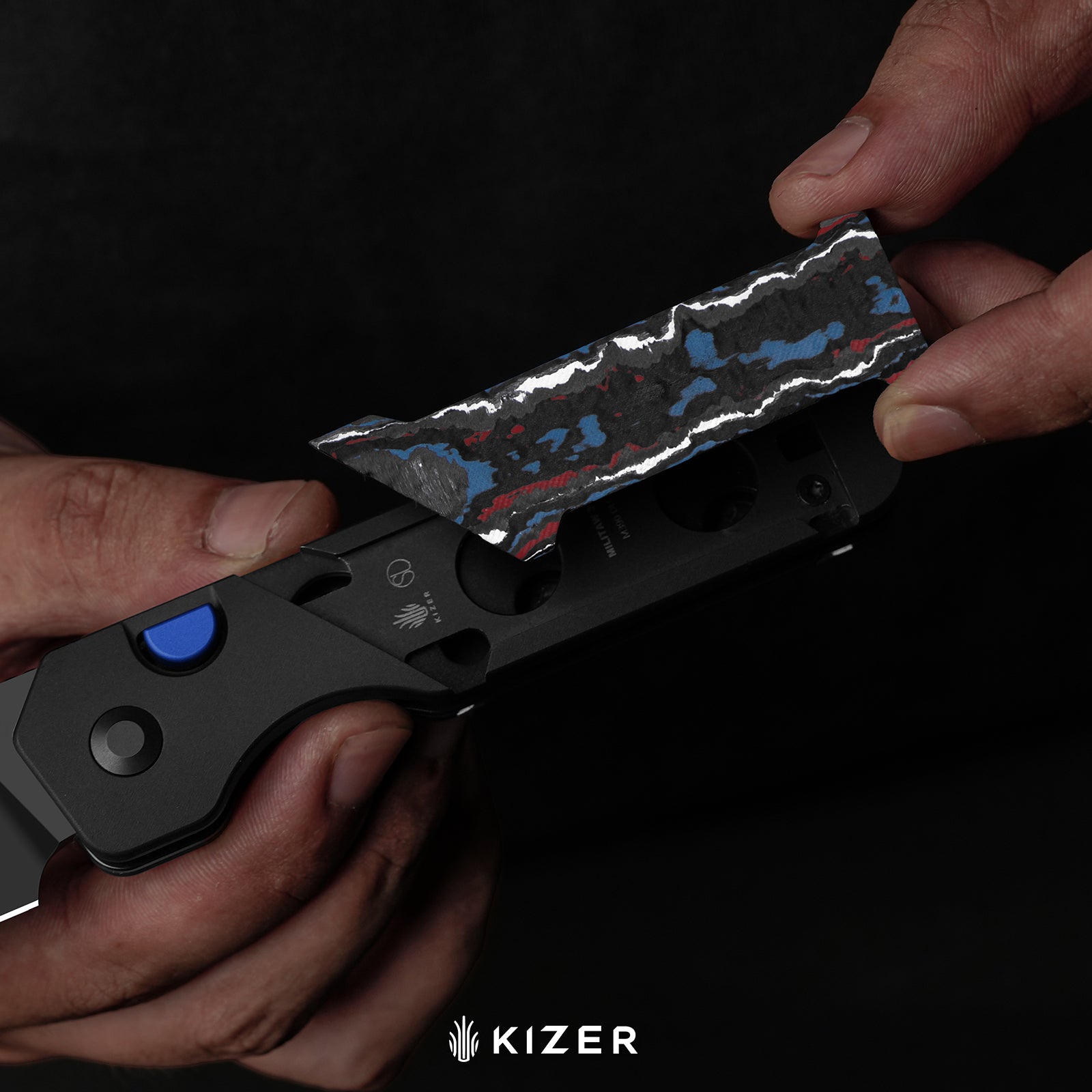 Militaw 315 KwikSwap™ | Kizer Clutch Lock™ | Elmax + Satin | Aluminum & Shipwreck CamoCarbon | KizerB™ 3634.31CDA2
