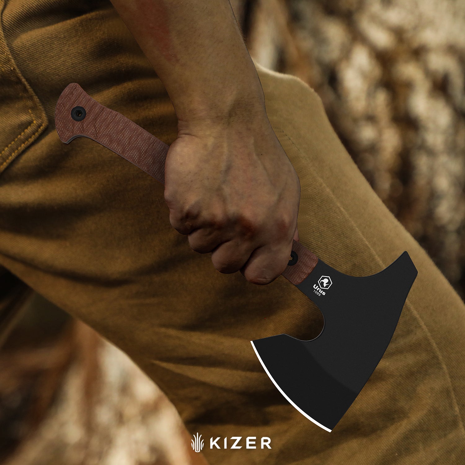 Urus | Lightweight Axe | 1095 | Black Coating | Micarta | Camping Outdoor Tool | KizerV™ 1073A1