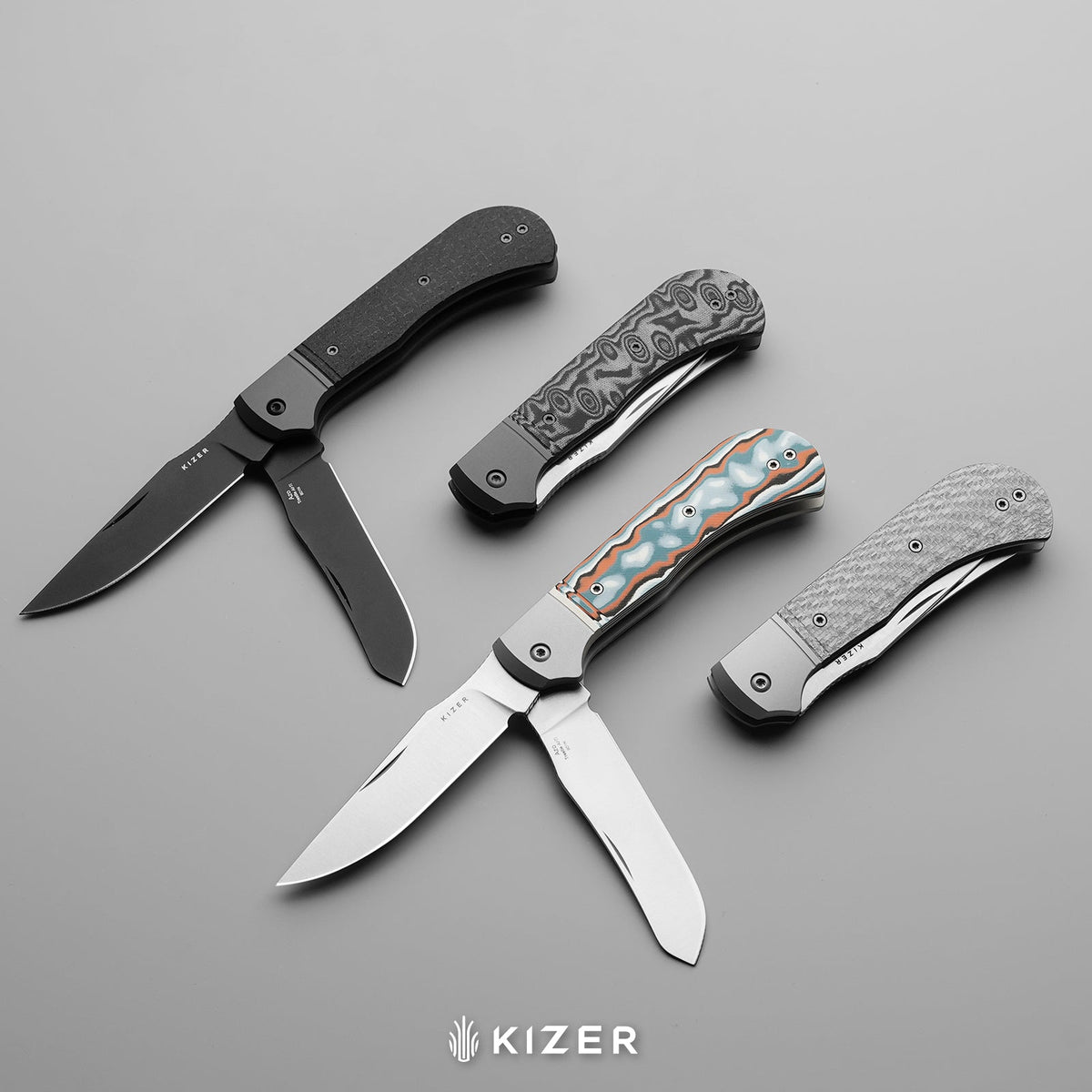 Trestle TP AirTi | BD1N Dual-Blade Clip Point & Spey Point | KStop™ 105° Half-Stop Trapper | Aluminum & Carbon Fiber | KizerB™ 3761TPA1
