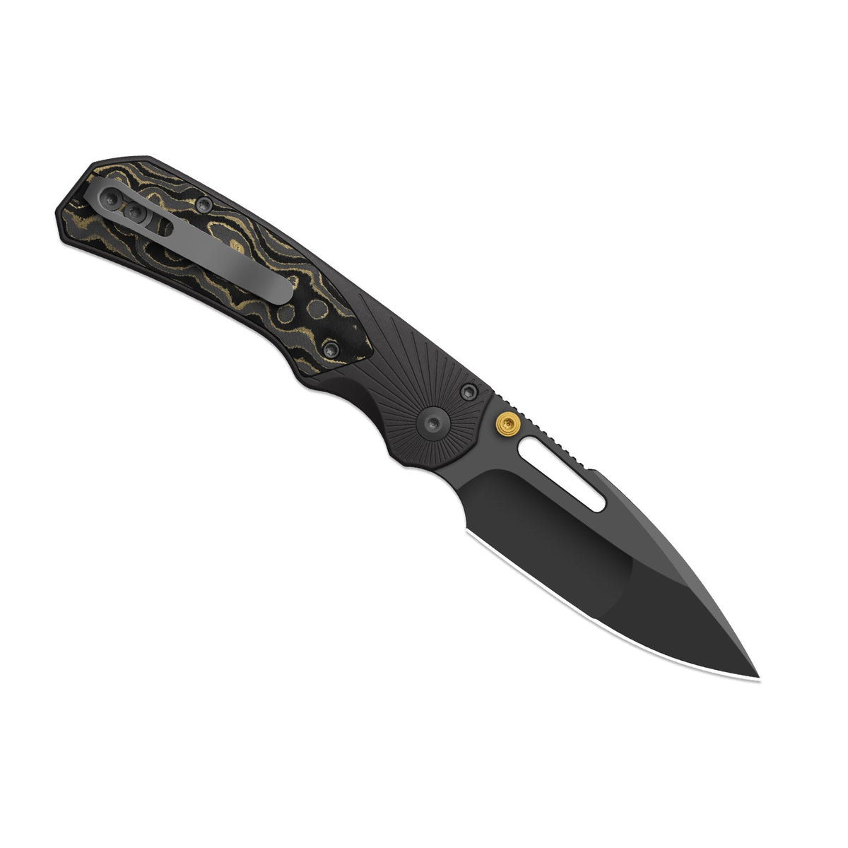 Durandal | Kizer Button Liner Lock™ | Aluminum &  Fatcarbon® Camo Gold  | S35VN + Gunmetal Gray PVD Coating | KizerB™ 3765BD2