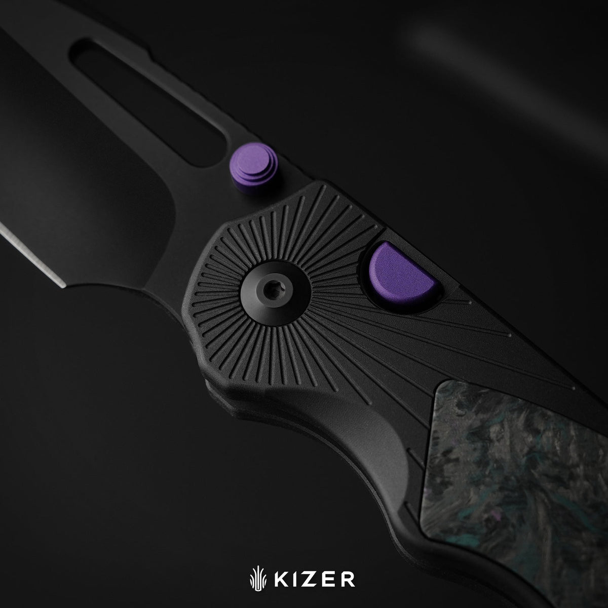 Durandal | Kizer Button Liner Lock™ | Aluminum &  Fatcarbon® Black Dark Matter  | S35VN + Black PVD Coating | KizerB™ 3765BD1