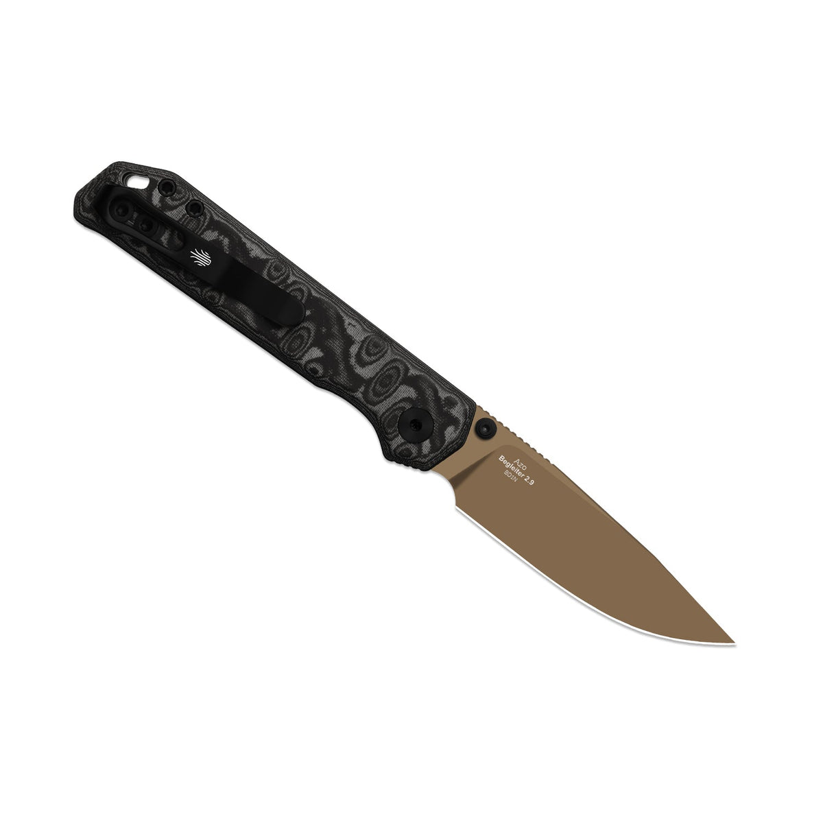 Begleiter 2.9 | Kizer Button Liner Lock™ | BD1N + Sunset Metal PVD | vortex pattern micarta | KizerV™ 3458.2BDA8