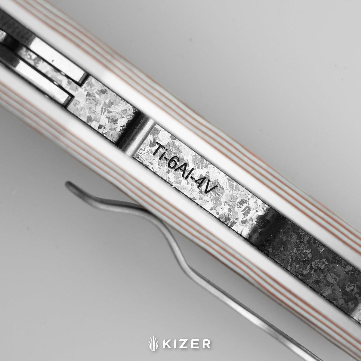 Trestle TP AirTi | BD1N Dual-Blade Clip Point & Spey Point | KStop™ 105° Half-Stop Trapper | Aluminum & vortex pattern micarta | KizerB™ 3761TPA2