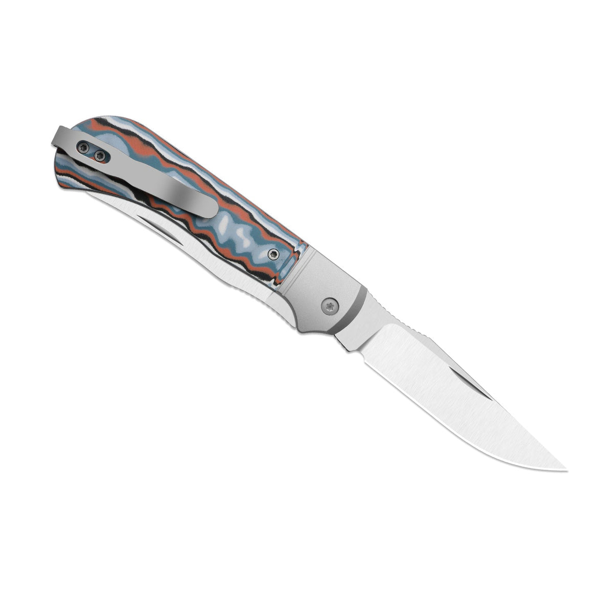 Trestle TP AirTi｜BD1N Dual-Blade Clip Point & Spey Point | KStop™ 105° Half-Stop Trapper | Aluminum & vortex pattern micarta | KizerB™ 3761TPA4
