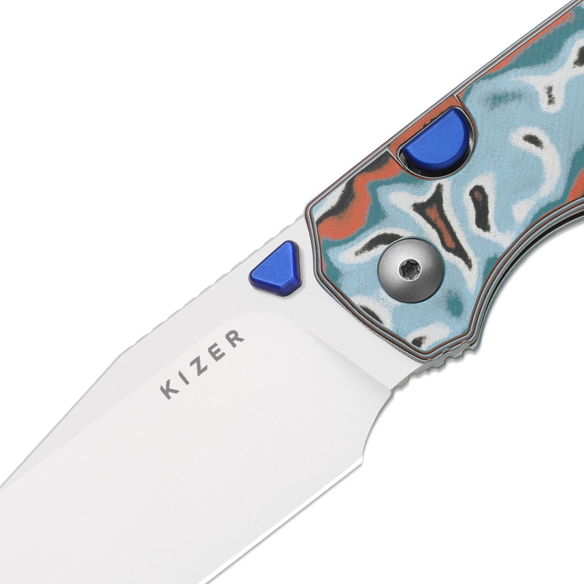 Wharning | Wharncliffe | Kizer Button Liner Lock™ | N690 | vortex pattern micarta | KizerV™ 3738BW4