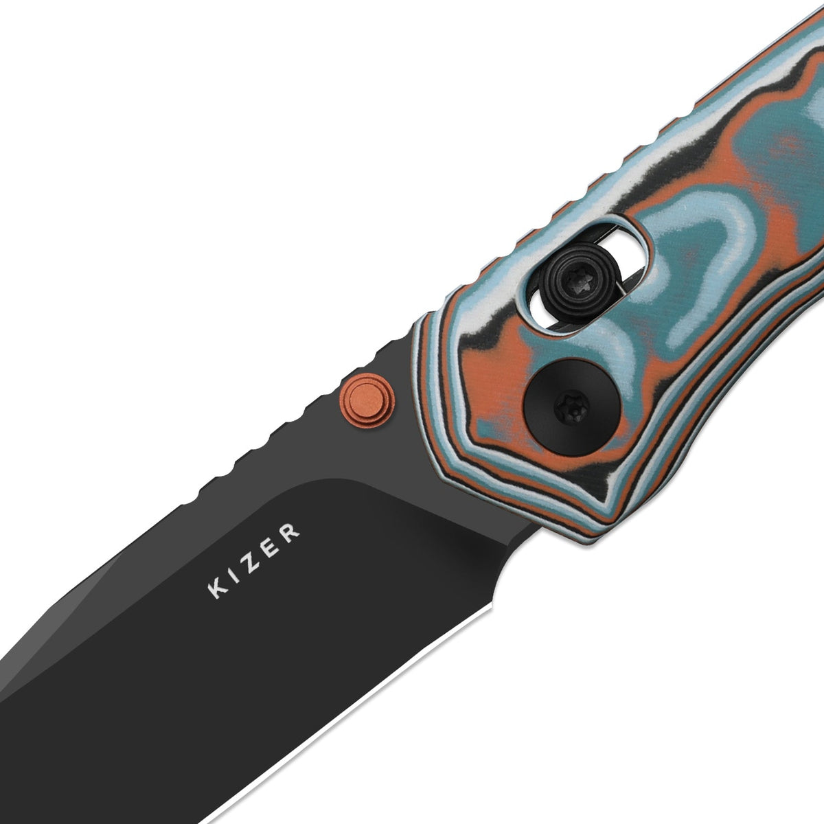 Findo | Clip Point | Kizer Clutch Lock™ | AEB-L + Black PVD Coating | vortex pattern micarta | KizerV™ 3743CC1