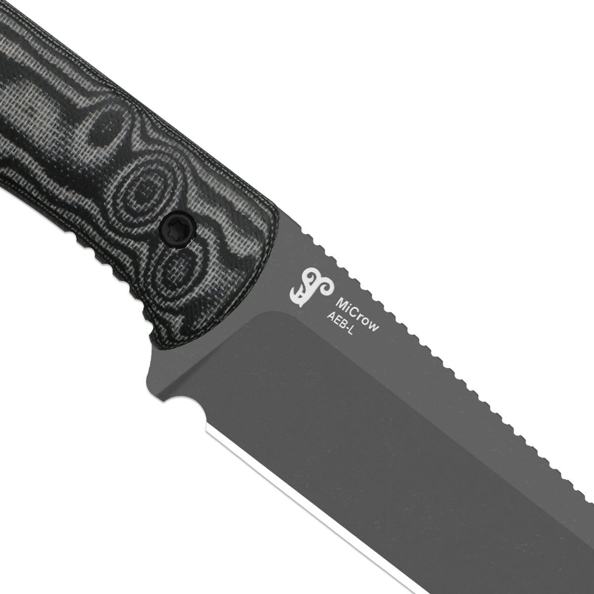 MiCrow | Wharncliffe | AEB-L | vortex pattern micarta | Gray PVD Coating & Stonewashed | KizerV™ 1139A3