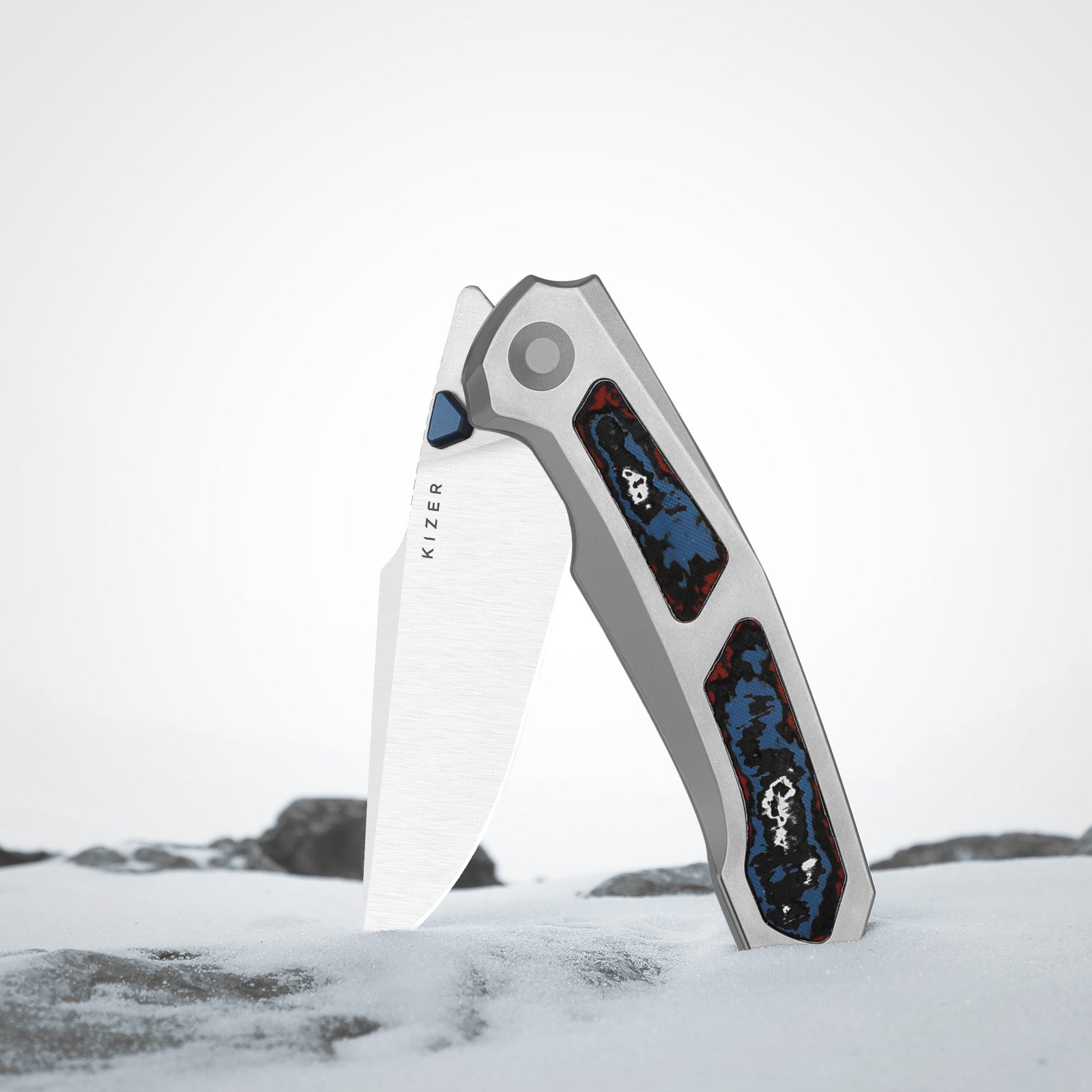 Feweed XL | S90V | Harpoon Blade | Titanium & Aluminum Laser Pattern | KizerB™ 4694A1