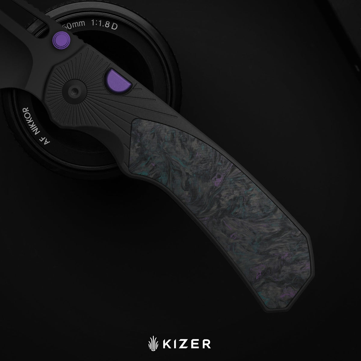 Durandal | Kizer Button Liner Lock™ | Aluminum &  Fatcarbon® Purple Haze  | S35VN + Satin | KizerB™ 3765BD3