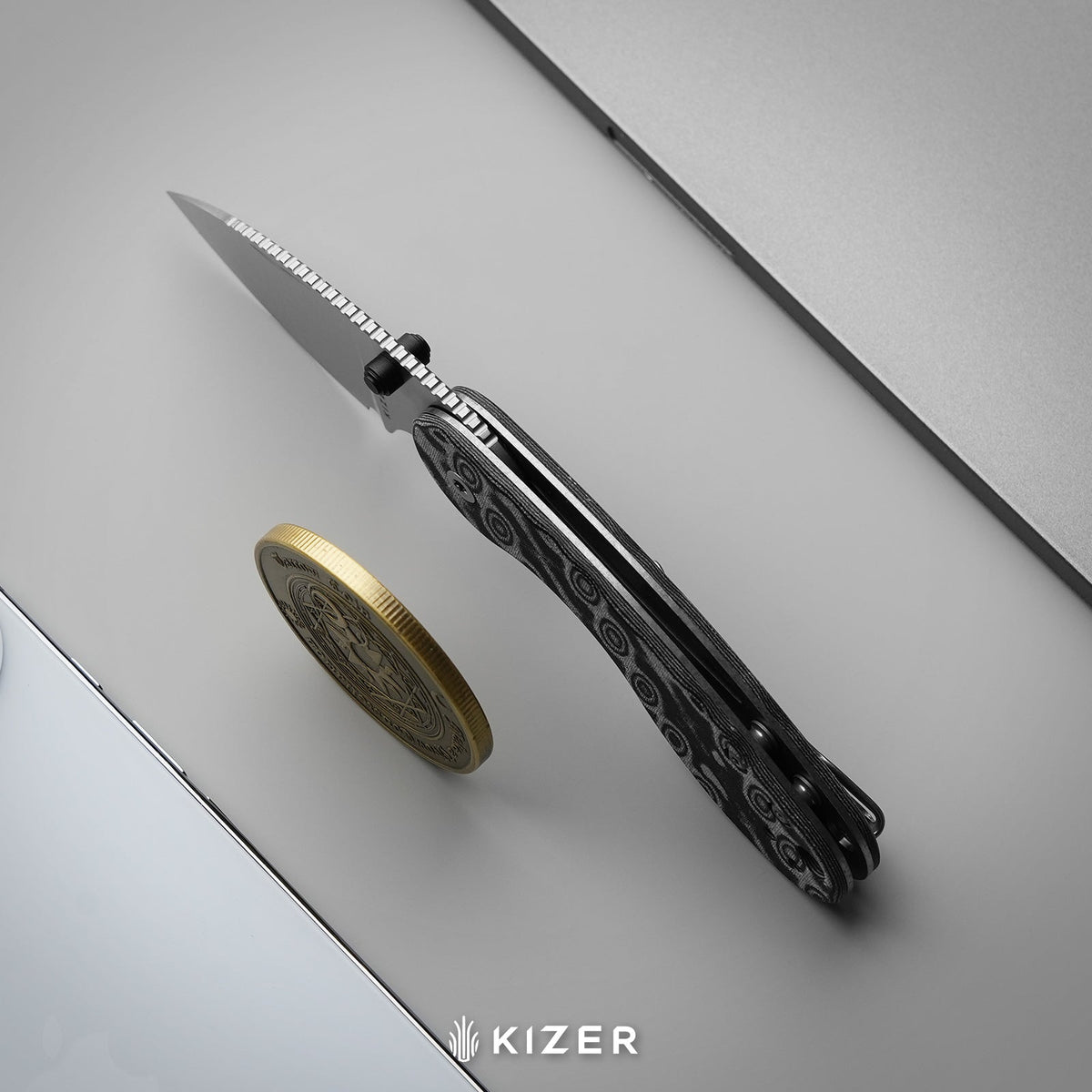 Microbe DSJ AirTi | Detent Slip Joint |  vortex pattern micarta | 14C28N + Satin | KizerV™ 2742DSJA2