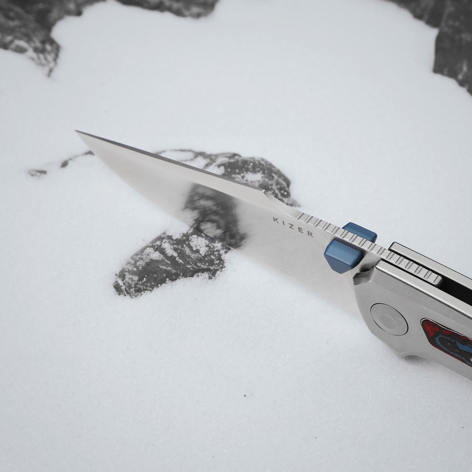 Feweed XL | S90V | Harpoon Blade | Titanium & Aluminum Laser Pattern | KizerB™ 4694A1