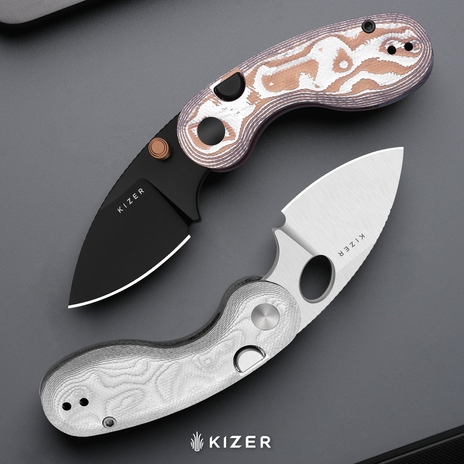 Microbe™ | 5Th Pocket Knife | Kizer Button Liner Lock™ | Aluminum Foil G10 Handle | KizerV™ 2742A11