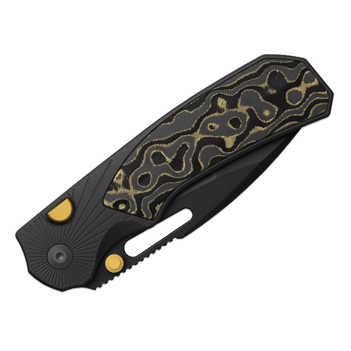 Durandal | Kizer Button Liner Lock™ | Aluminum &  Fatcarbon® Camo Gold  | S35VN + Gunmetal Gray PVD Coating | KizerB™ 3765BD2