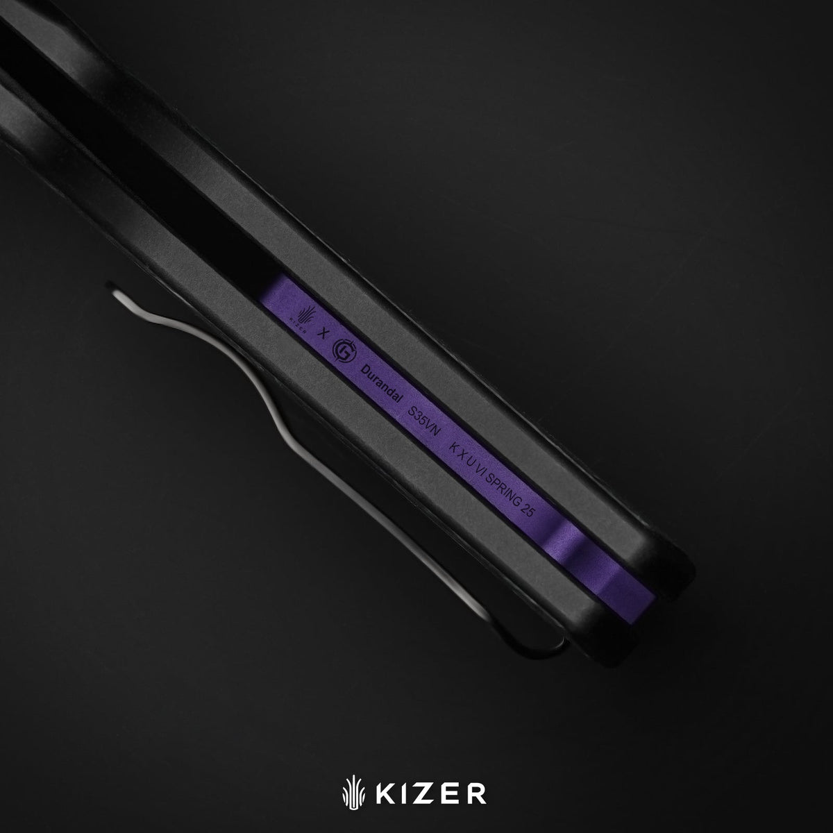 Durandal | Kizer Button Liner Lock™ | Aluminum &  Fatcarbon® Camo Gold  | S35VN + Gunmetal Gray PVD Coating | KizerB™ 3765BD2