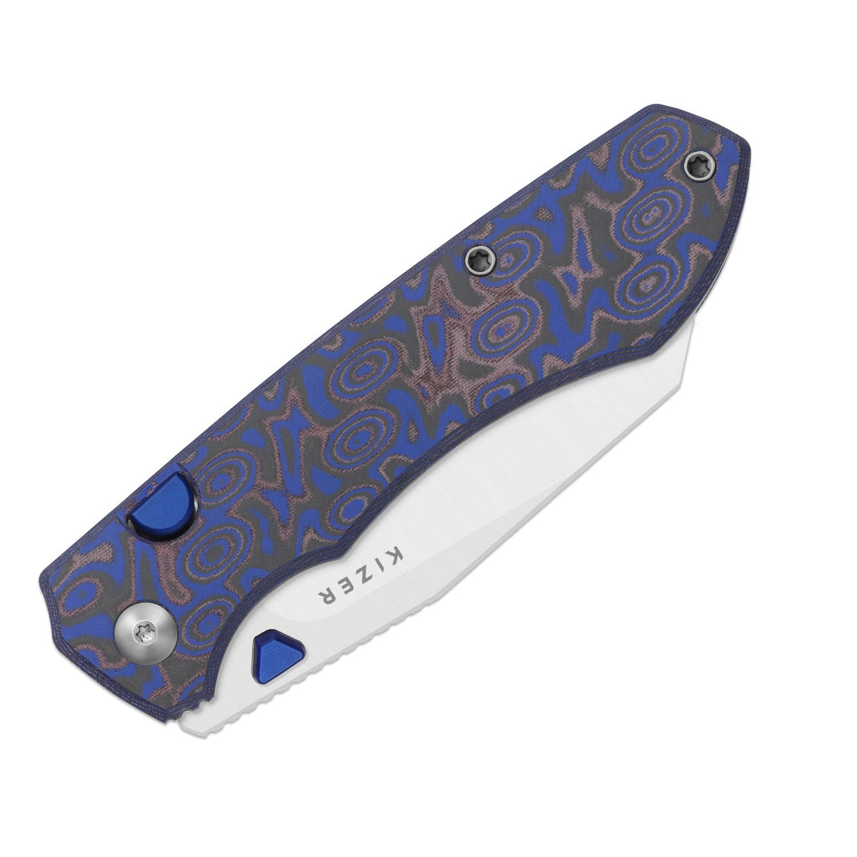 Wharning | Wharncliffe | Kizer Button Liner Lock™ | N690 | vortex pattern micarta | KizerV™ 3738BW2
