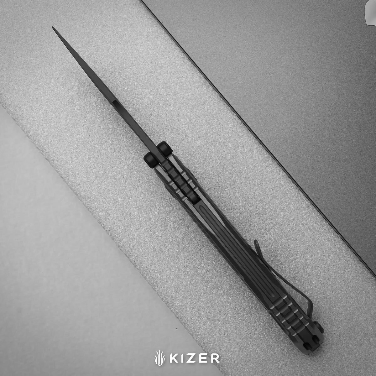 SILVER WING-LITE | S45VN+Black PVD Coating & Flat Brushed+Flat Grind | Titanium & Carbon Fiber | KizerB™ ZX-FK09A1