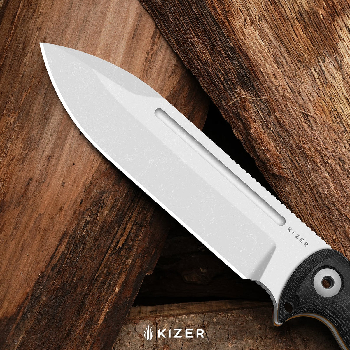 Drop Bear Fix 7 HexShox™ | AEB-L + Black PVD Stonewashed | Micarta & Orange TPV | Drop Point | KizerV™ 1103HSD2