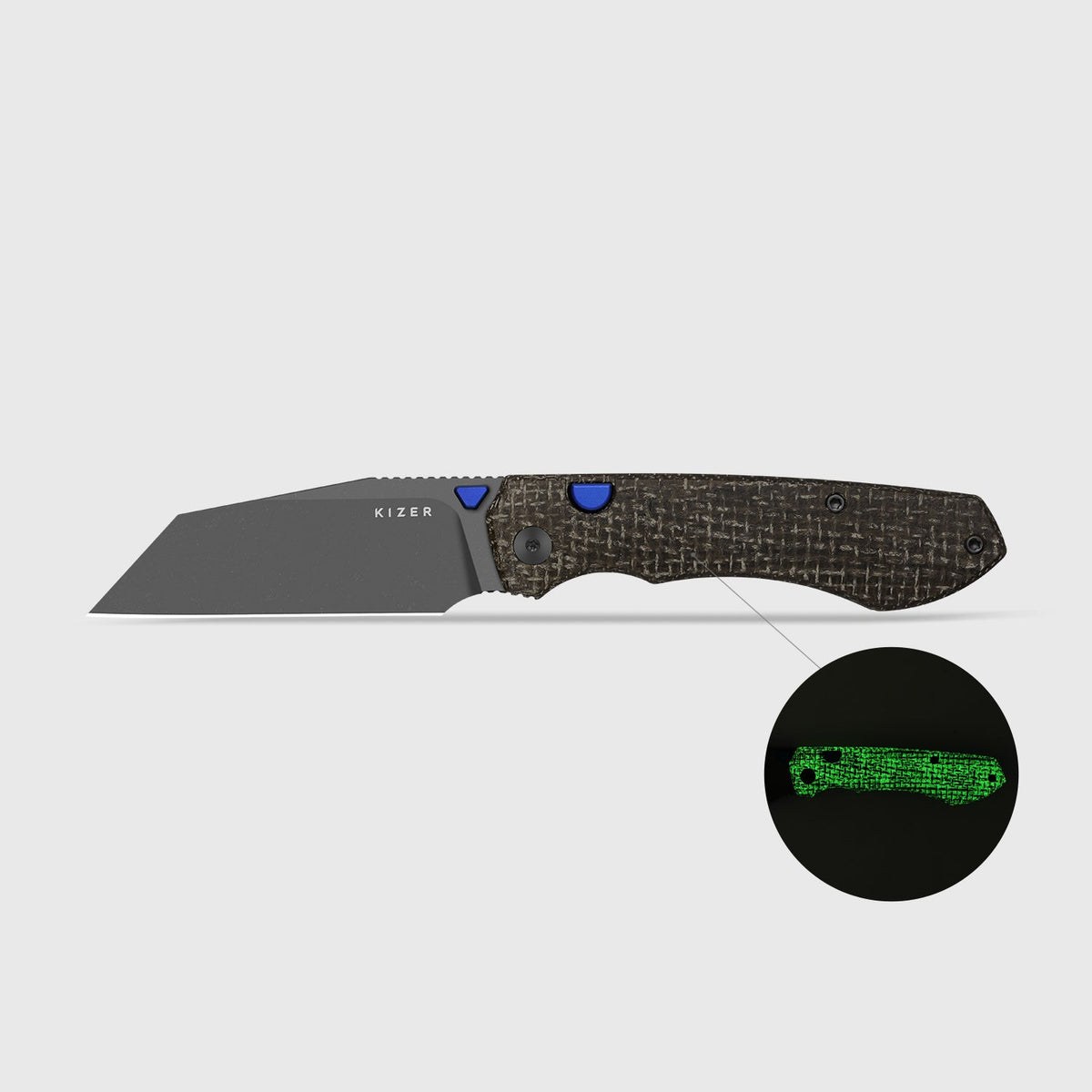 Wharning | Wharncliffe | Kizer Button Liner Lock™ | N690 | GID canvas micarta | KizerV™ 3738BW3