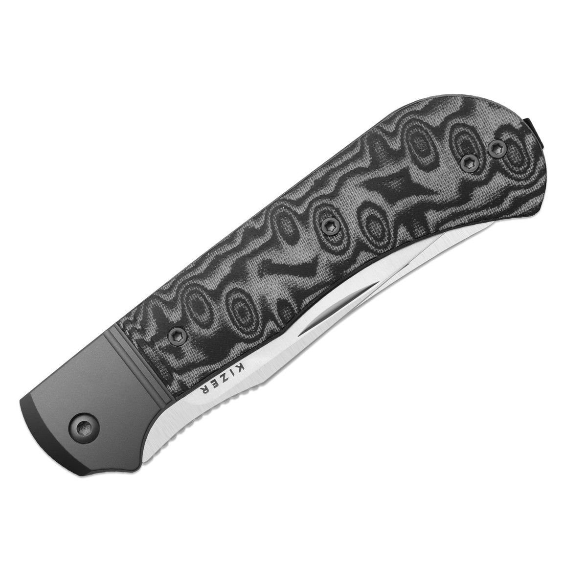 Trestle TP AirTi | BD1N Dual-Blade Clip Point & Spey Point | KStop™ 105° Half-Stop Trapper | Aluminum & vortex pattern micarta | KizerB™ 3761TPA2