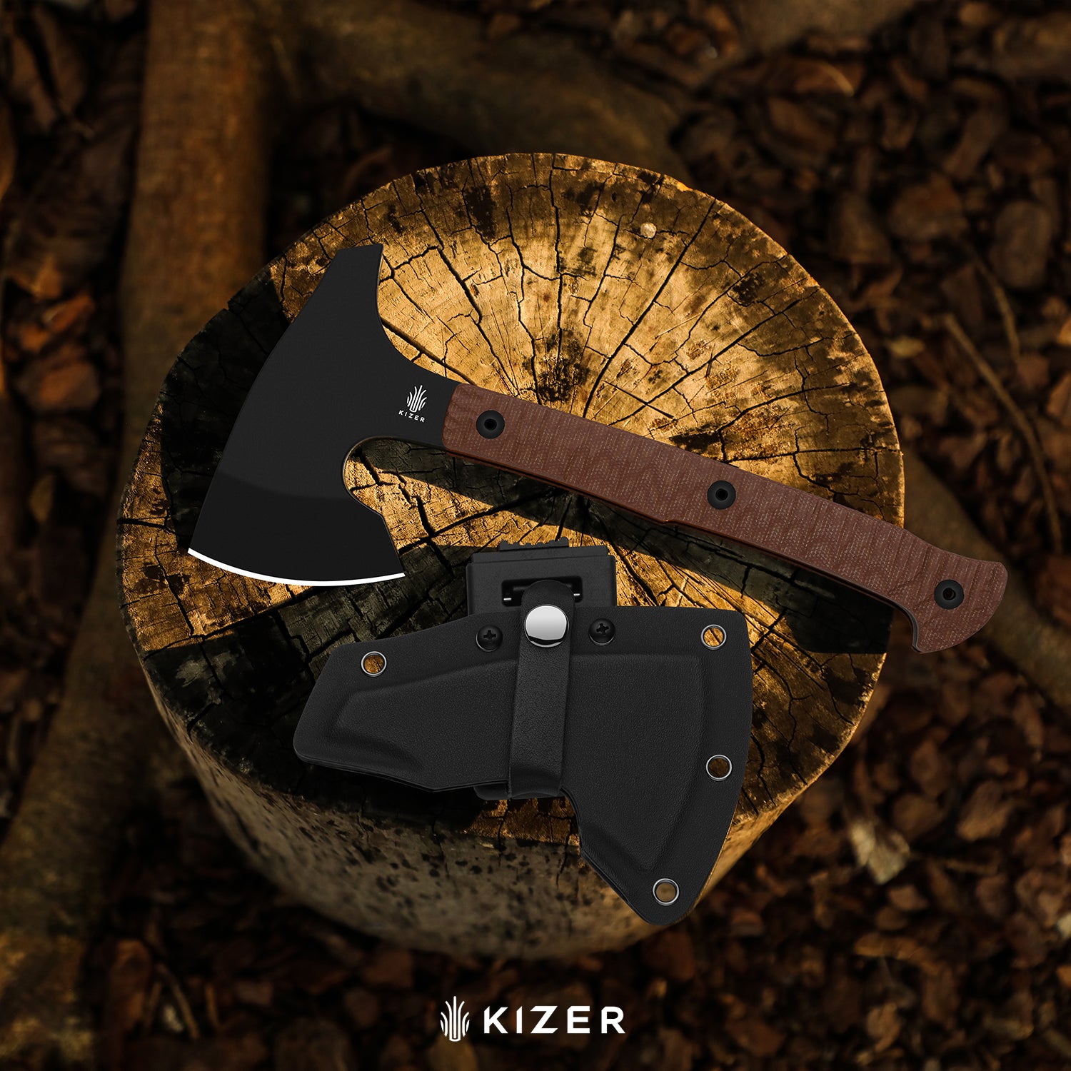 Urus | Lightweight Axe | 1095 | Black Coating | Micarta | Camping Outdoor Tool | KizerV™ 1073A1