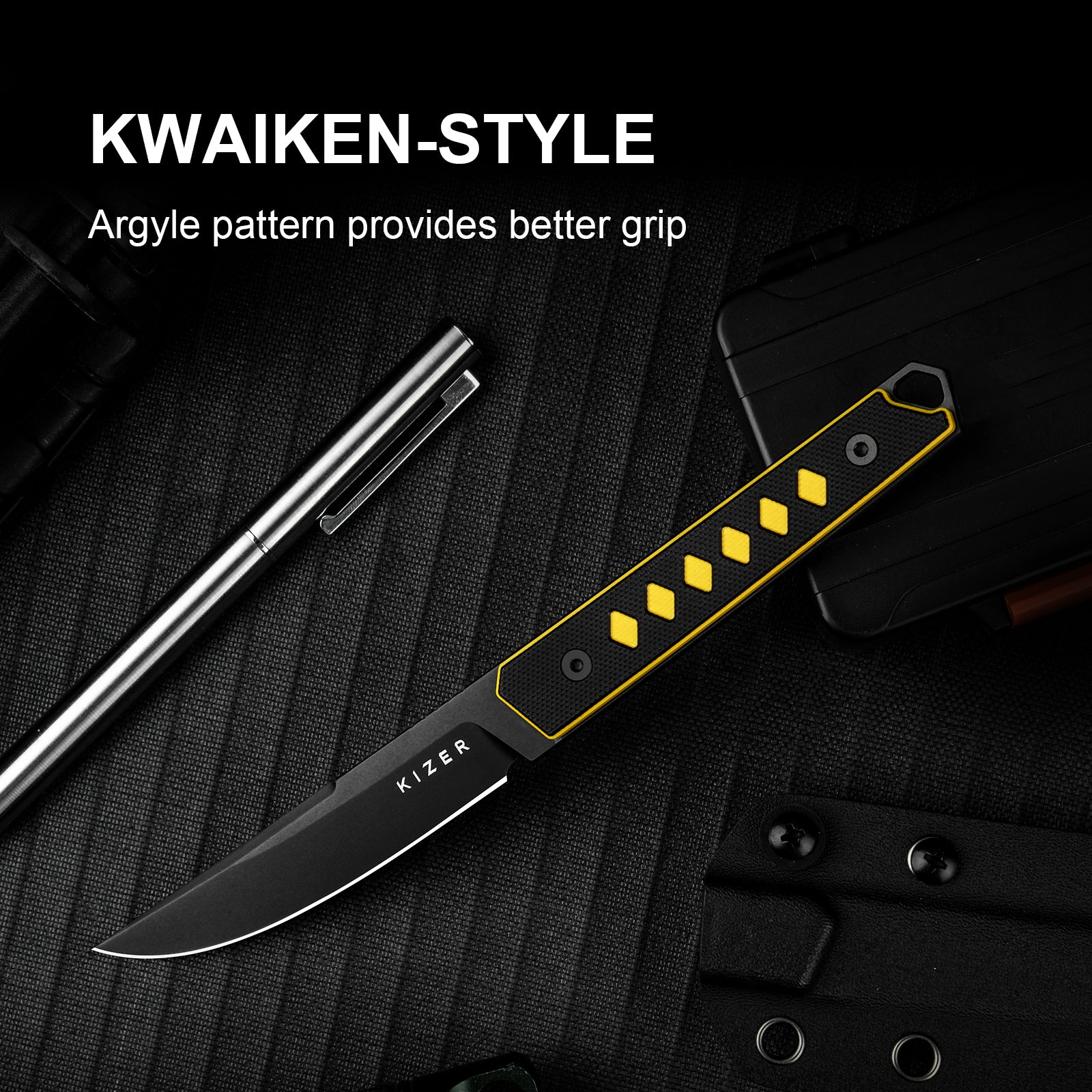 Kwaiken | Nitro-V | Black & Yellow G10 | KizerV™ 1066A3