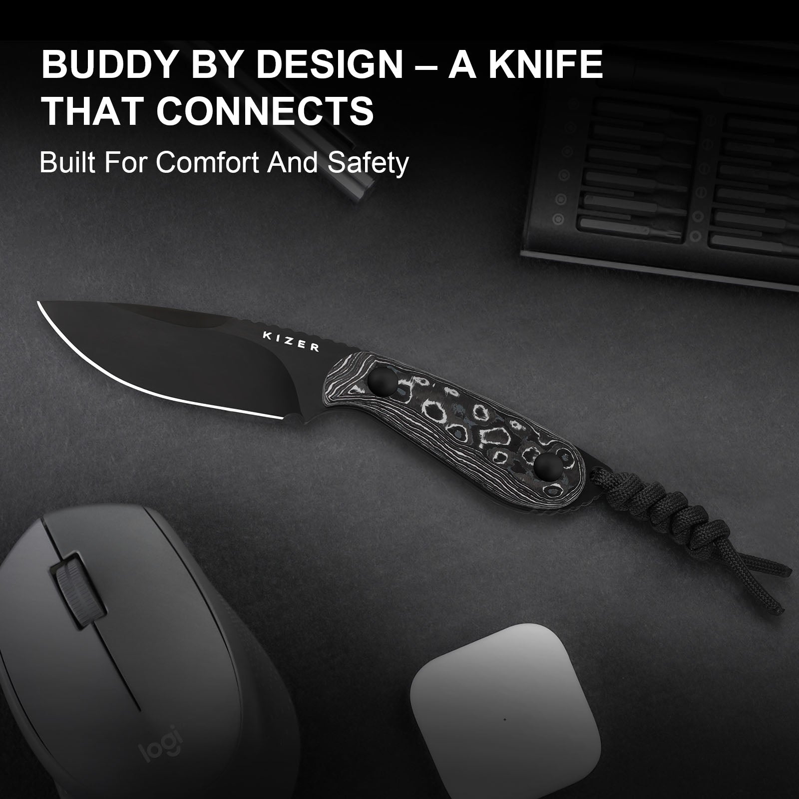 BUDDY | M390 | Fat Carbon White Storm | KizerB™ 1081A9