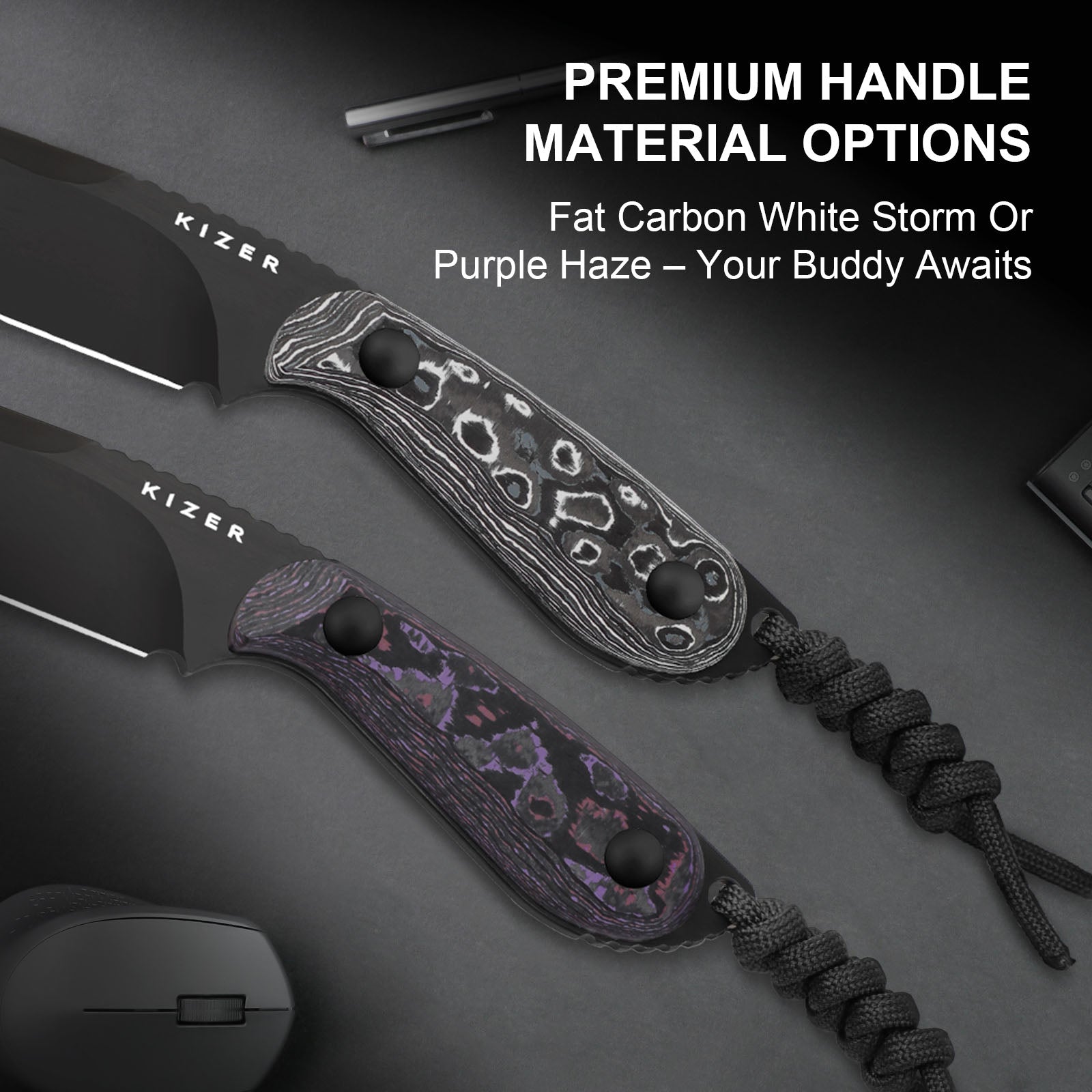 BUDDY | M390 | Fat Carbon White Storm | KizerB™ 1081A9