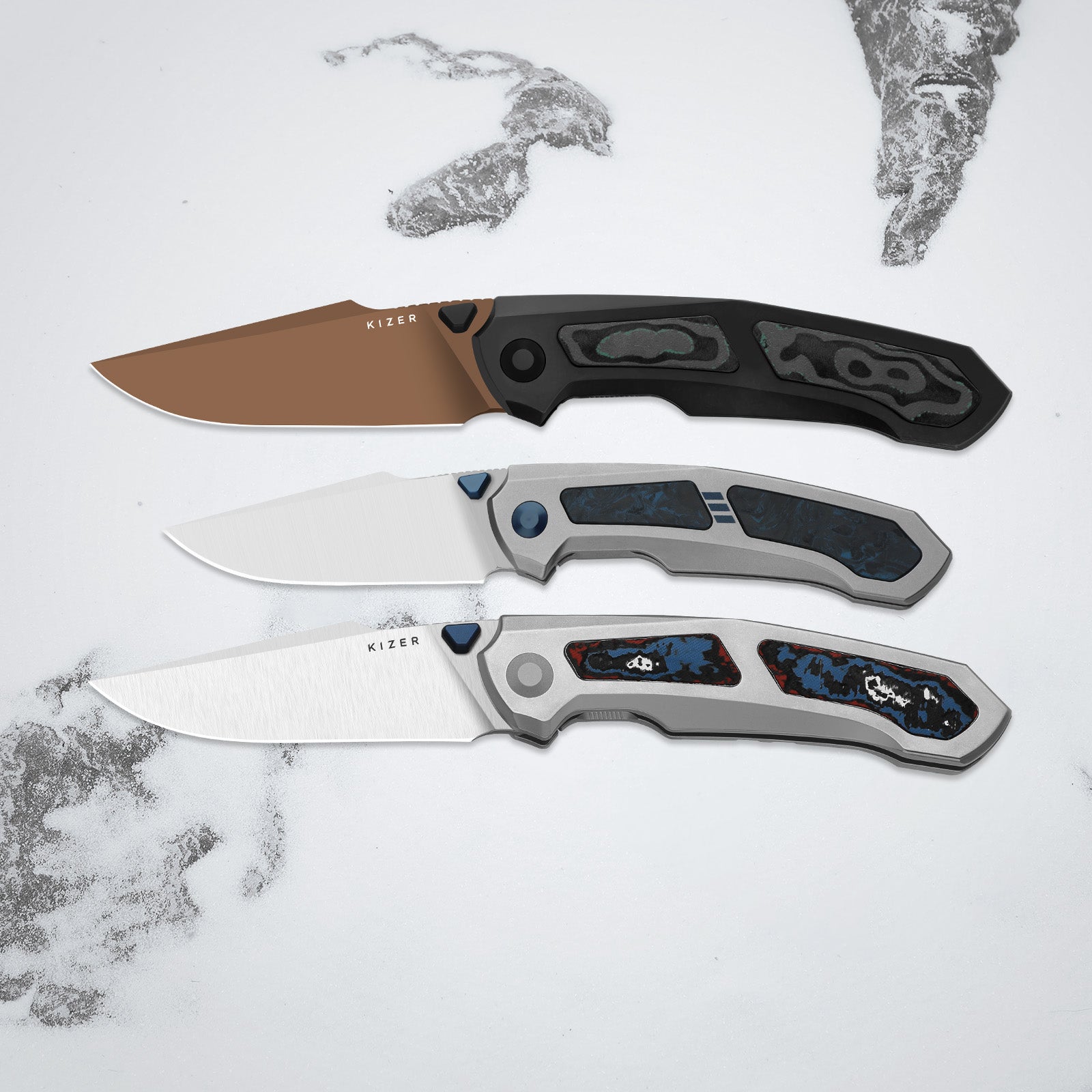 Feweed XL | S90V | Harpoon Blade | Titanium & Aluminum Laser Pattern | KizerB™ 4694A1