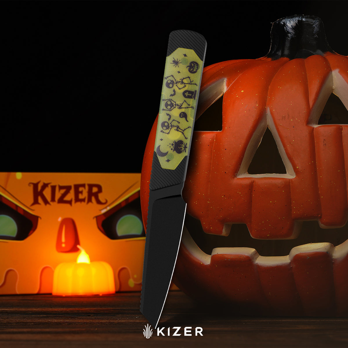Halloween | Hallow | CPM 10V | Swappable Magnetic Inlays | Aluminum & GID G10 Handle | KizerB™ 1123HW1 | Halloween Special Edition