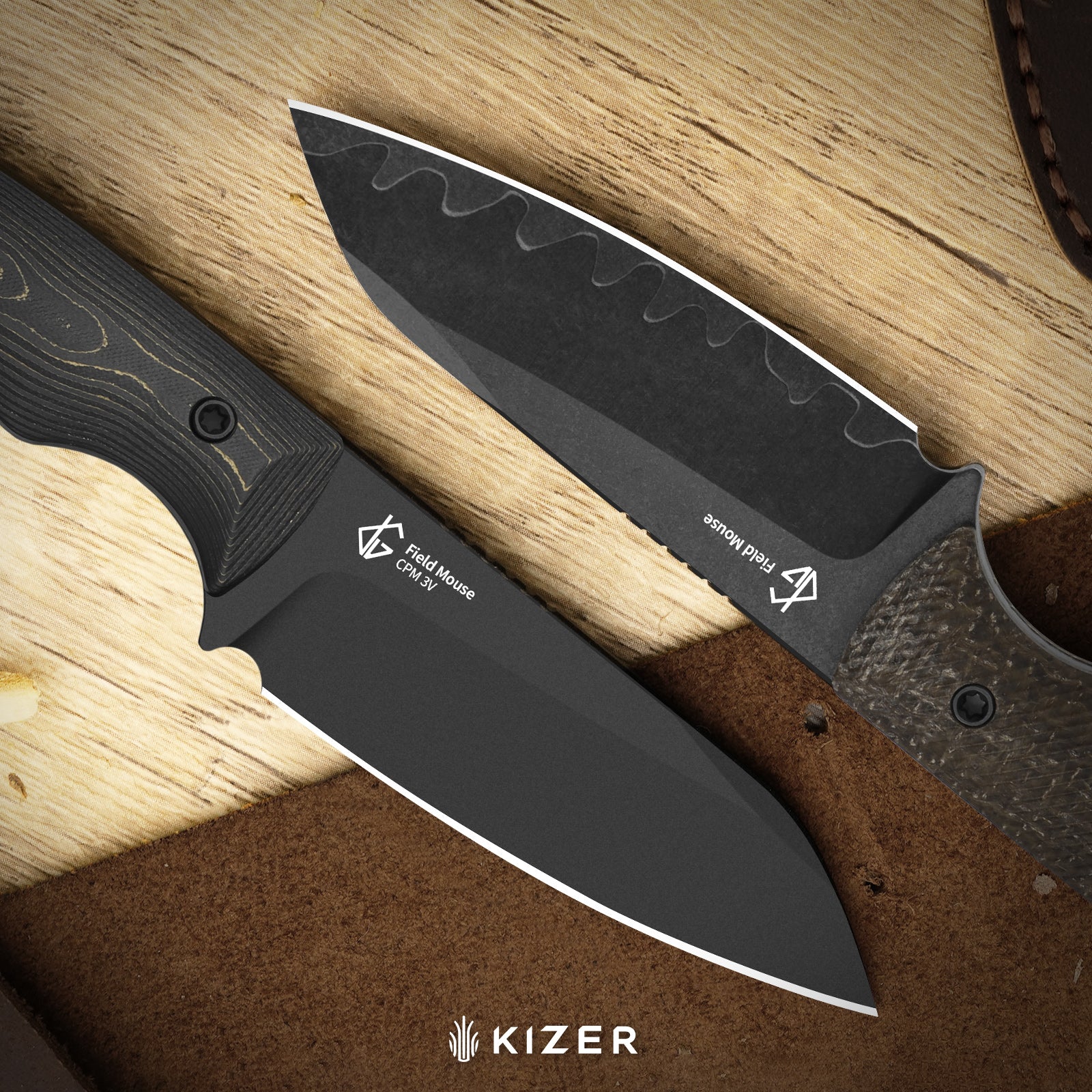 Field Mouse | 3-Layer Composite Steel | GID Canvas Micarta | Fixed Blade | KizerB™ 1135A2