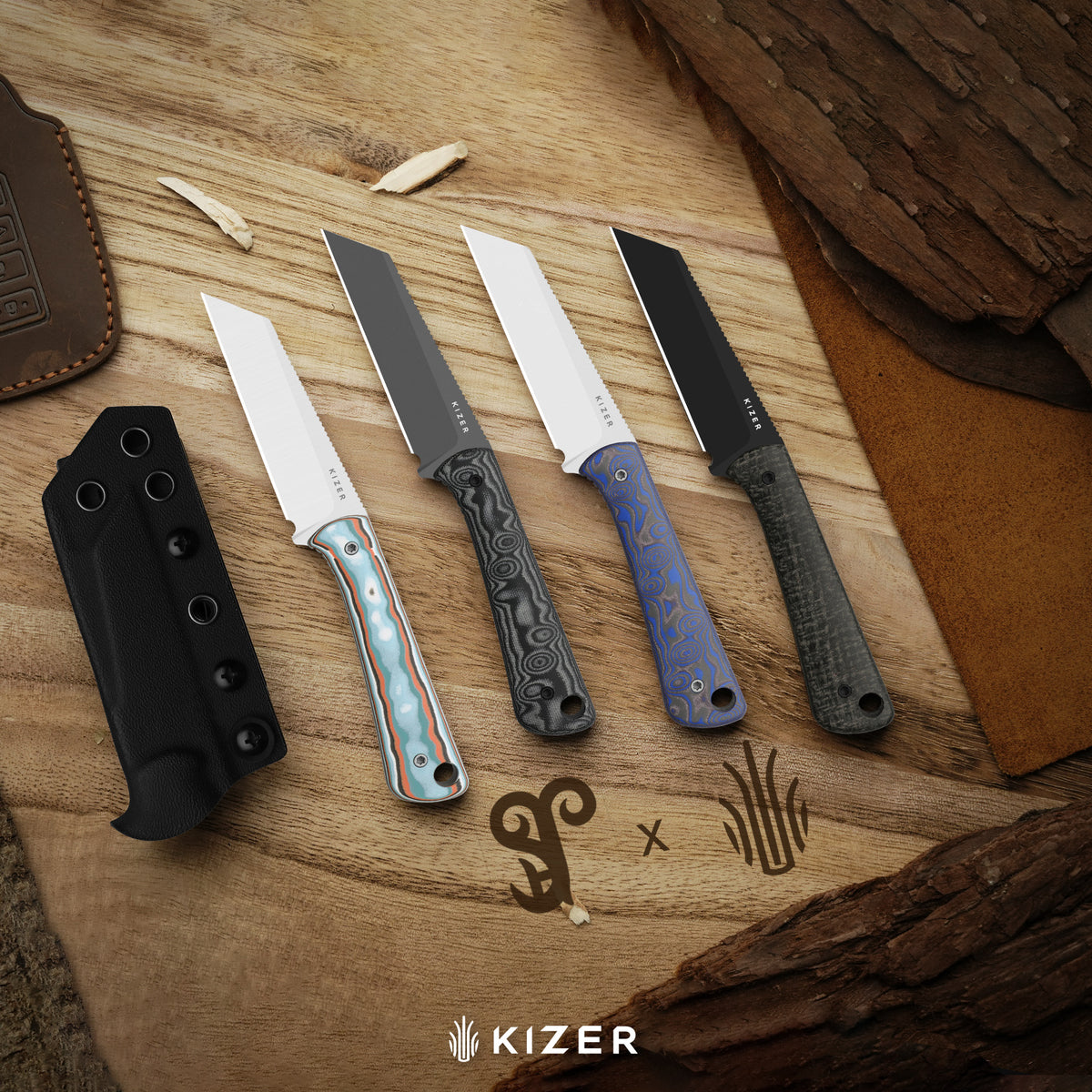 MiCrow | Wharncliffe | AEB-L | vortex pattern micarta | Gray PVD Coating & Stonewashed | KizerV™ 1139A3