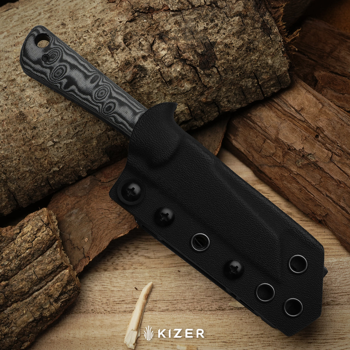 MiCrow | Wharncliffe | AEB-L | vortex pattern micarta | Gray PVD Coating & Stonewashed | KizerV™ 1139A3