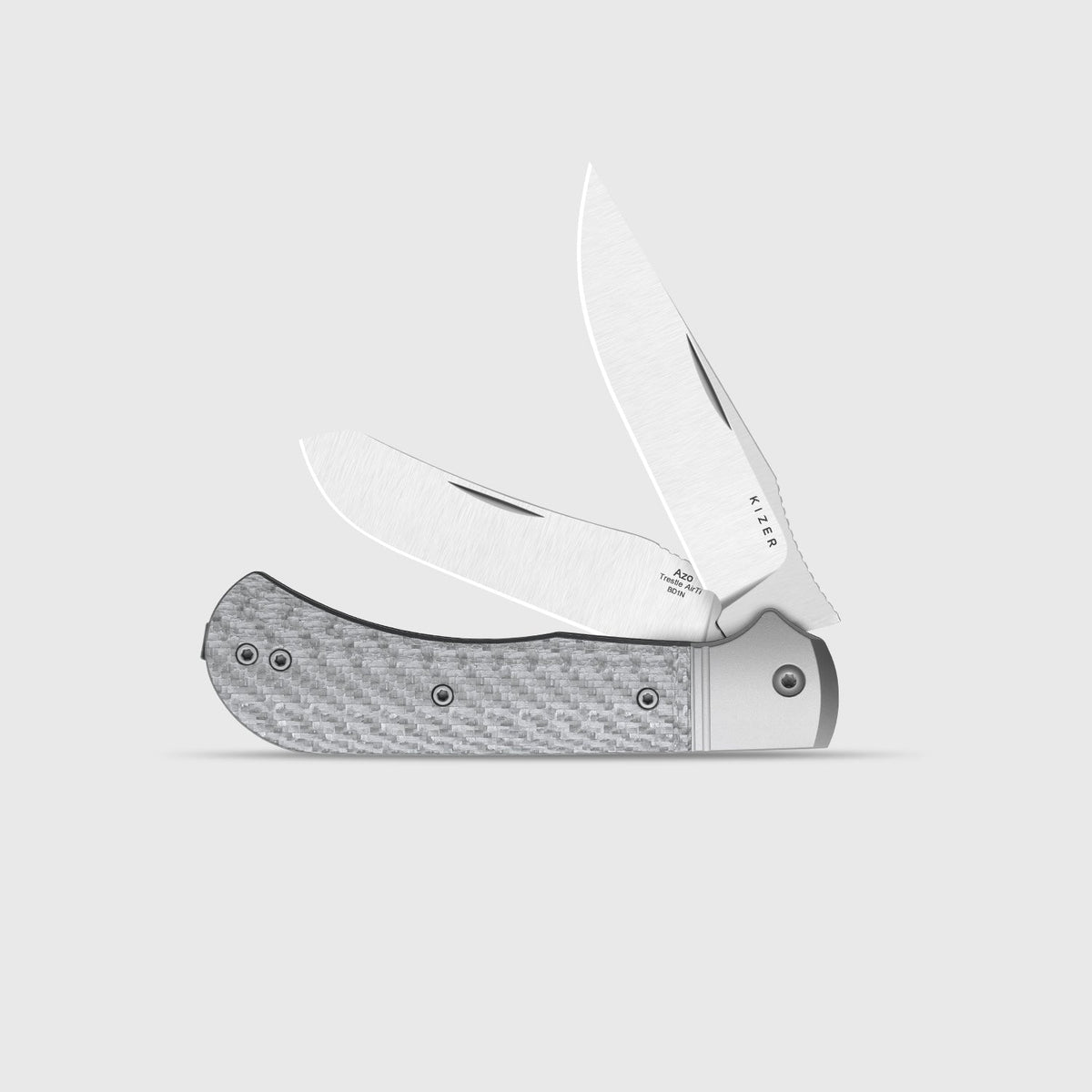 Trestle TP AirTi | BD1N Dual-Blade Clip Point & Spey Point | KStop™ 105° Half-Stop Trapper | Aluminum & Carbon Fiber | KizerB™ 3761TPA1