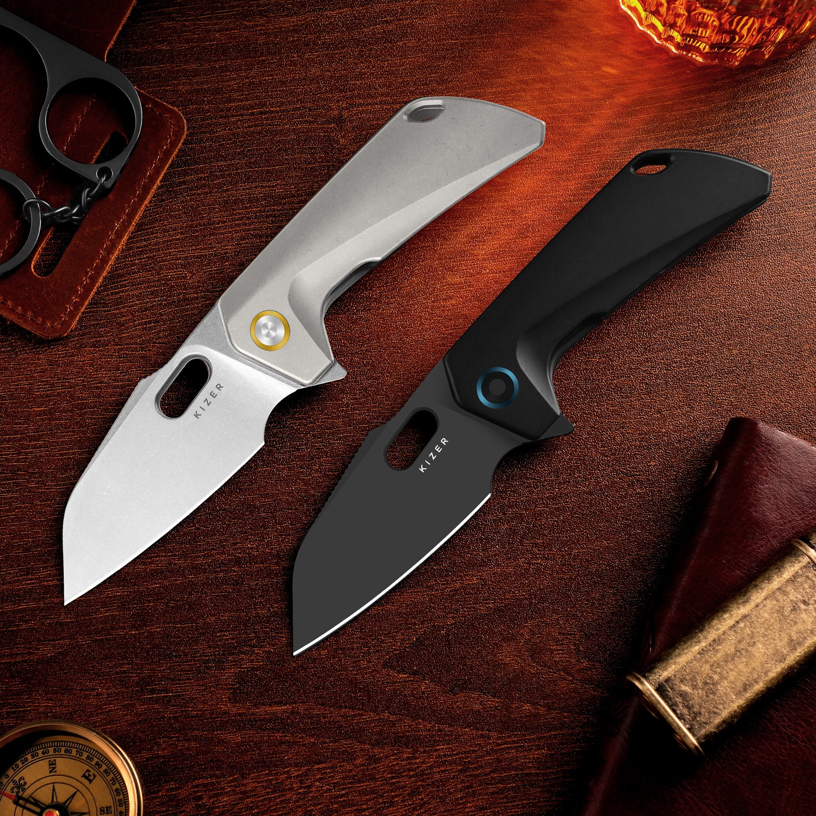 Takahe | Titanium Handle | Gold Pivot Collar | Matte DLC Ultra | KizerB™ 3701A2