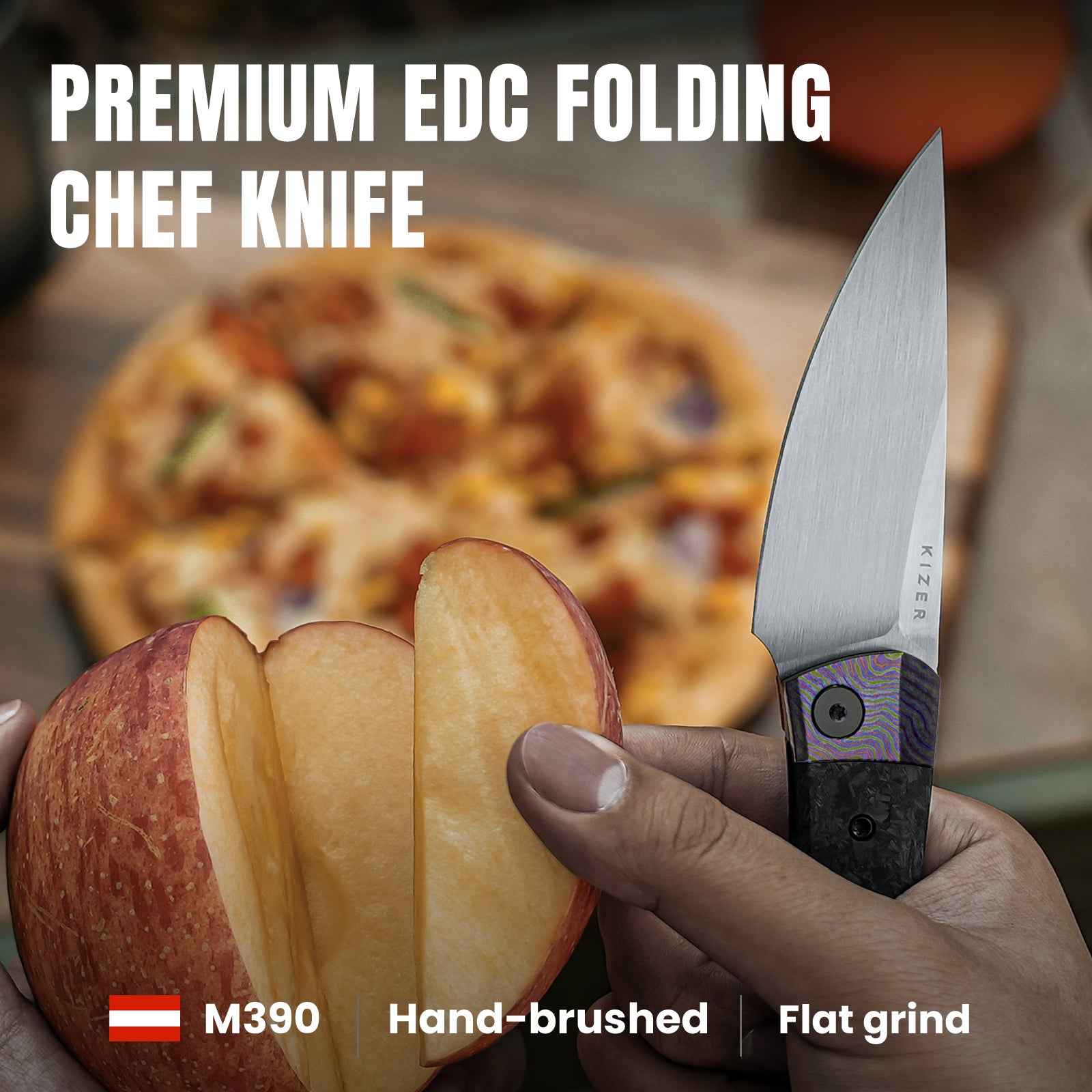 Mini MoMo | M390 | Timascus+Marble Carbon Fiber | KizerB™ 3663A4
