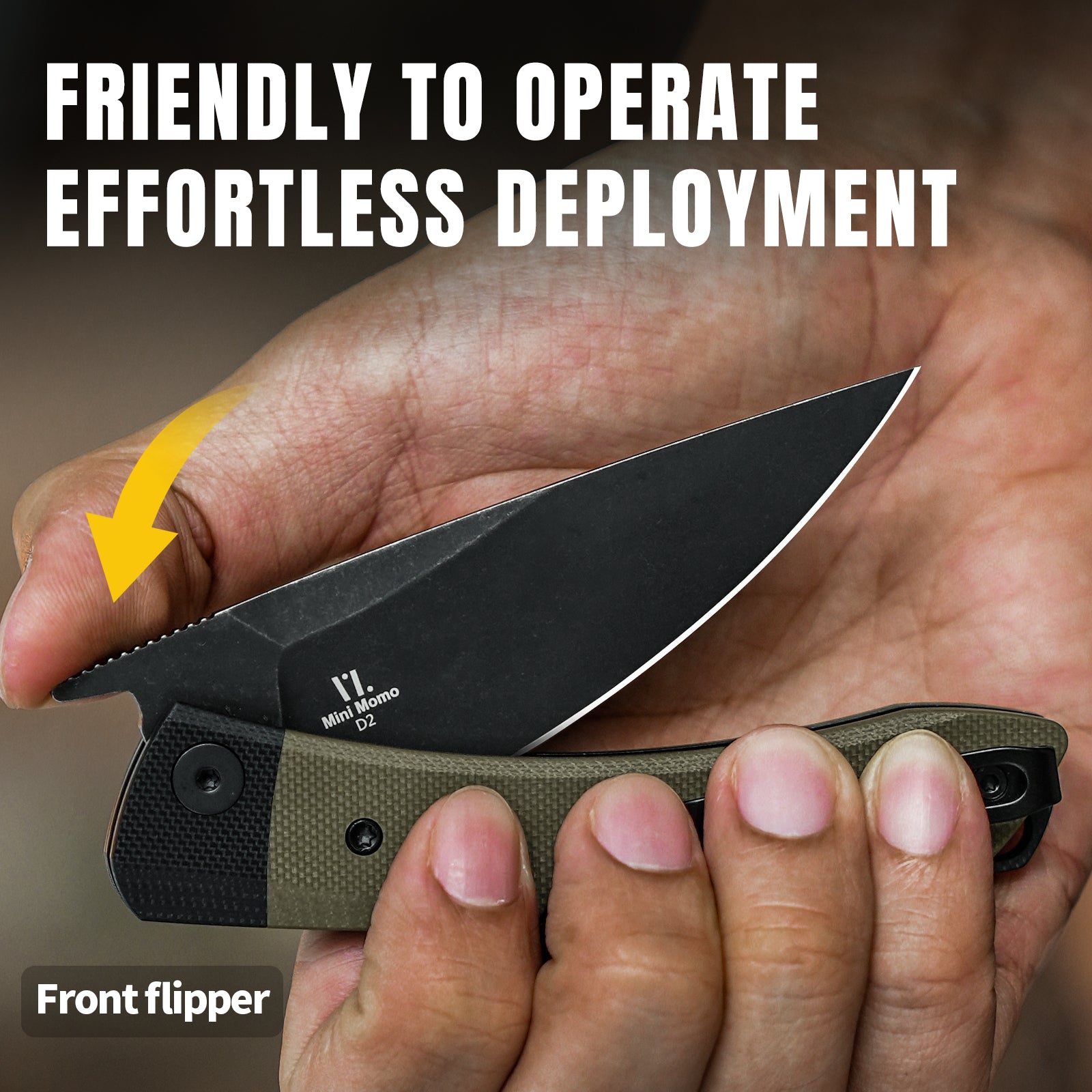 Mini Momo | D2 | Black G10+Olive Green G10 | KizerV™ 3663M2