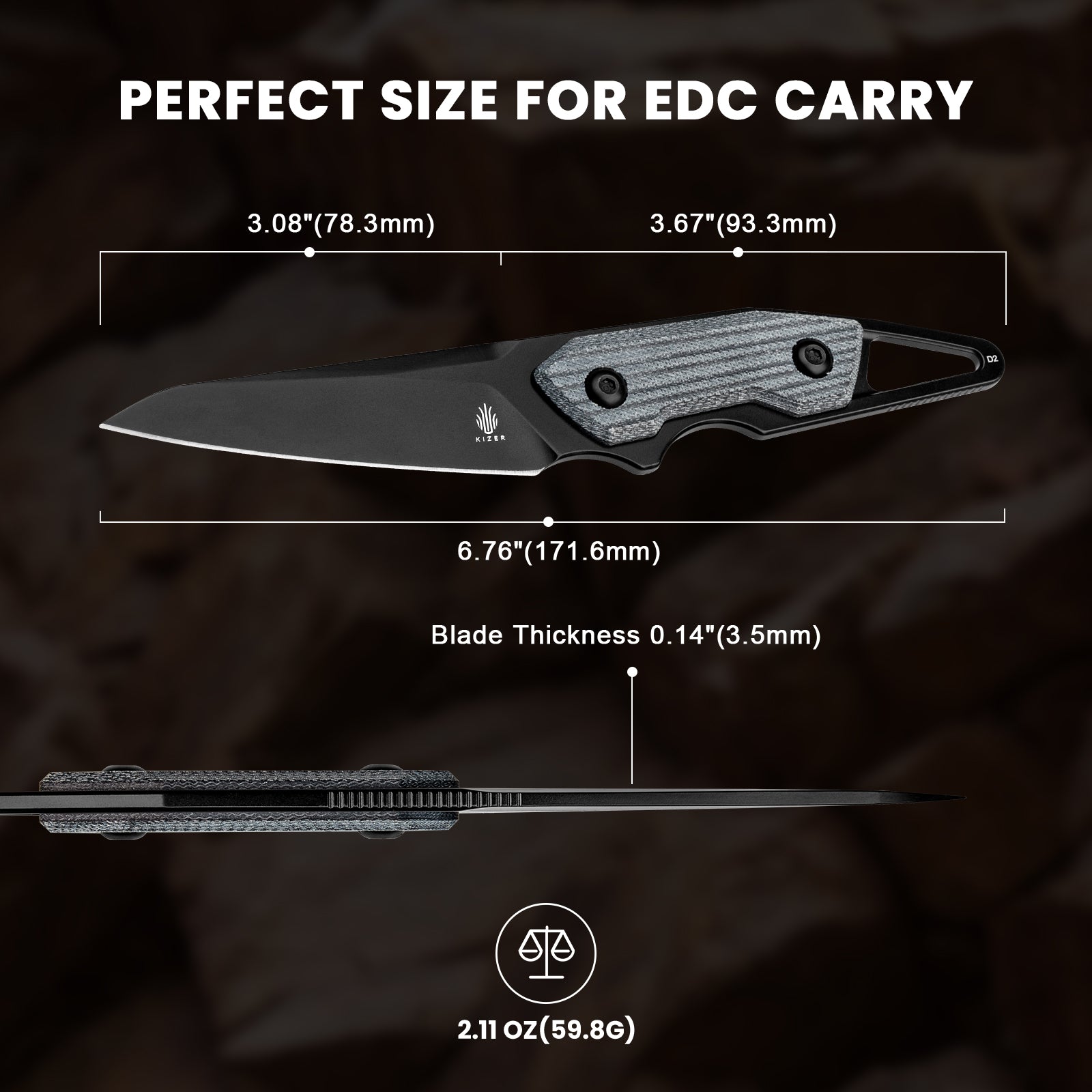 GROOM | D2 | Denim Micarta | KizerV™ 1060A1